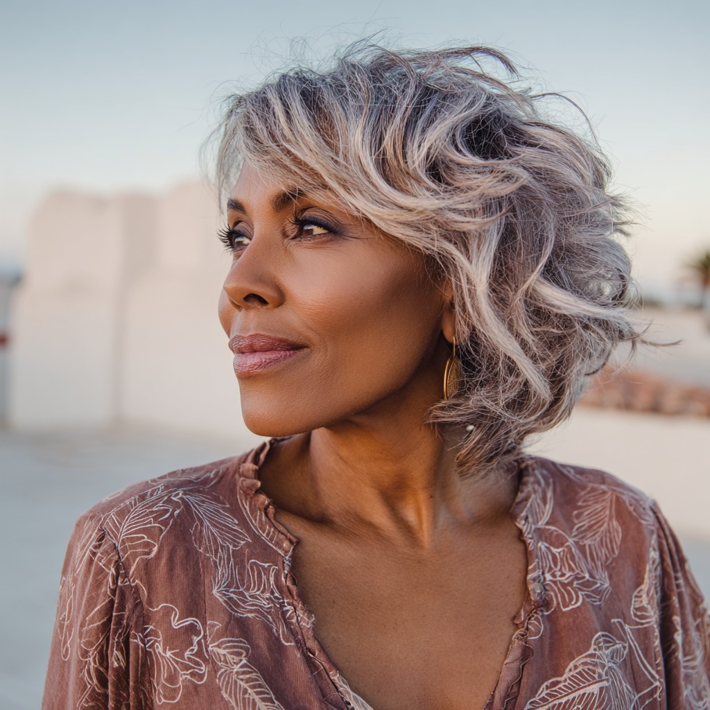 Stylish Icy Blonde Curly Bob with Face-Frame Layers