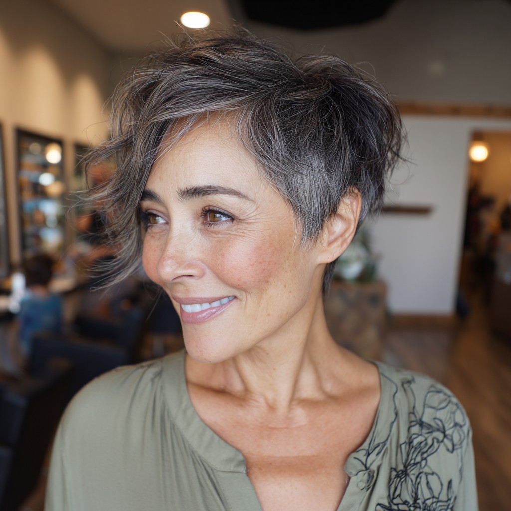 Stylish Short Textured Pixie with Side Bangs