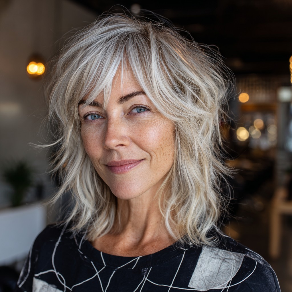 Textured Icy Blonde Layers with Subtle Movement