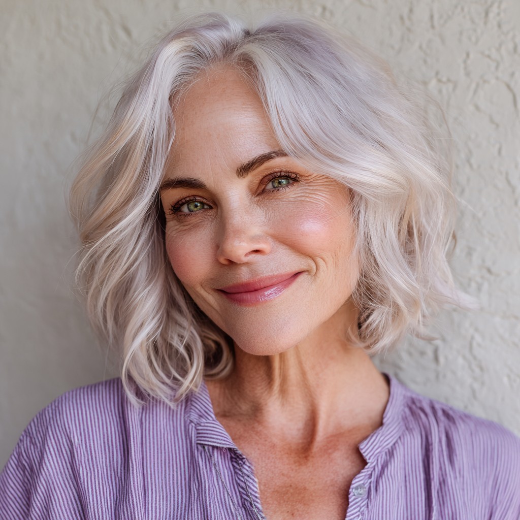 Textured Icy Blonde Lob with Soft Waves
