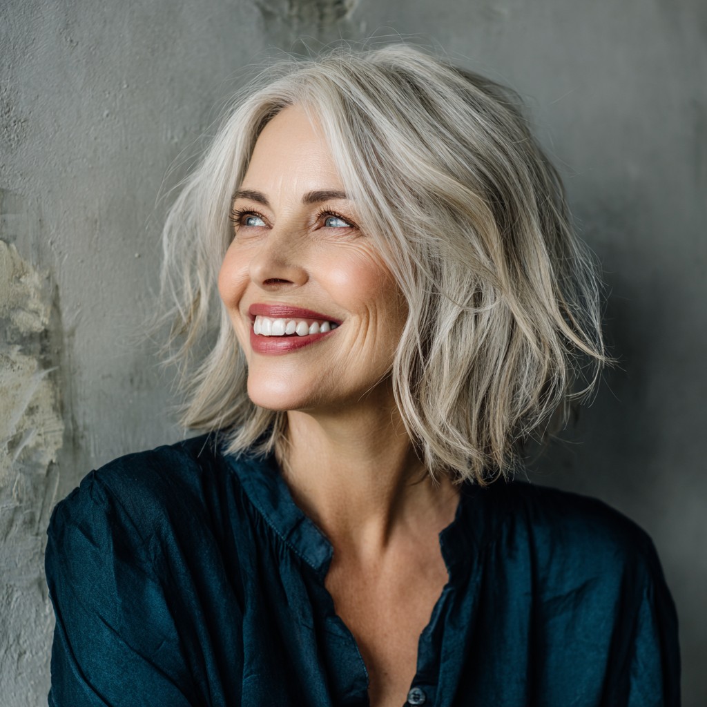 Textured Icy Blonde Shag with Soft Movement