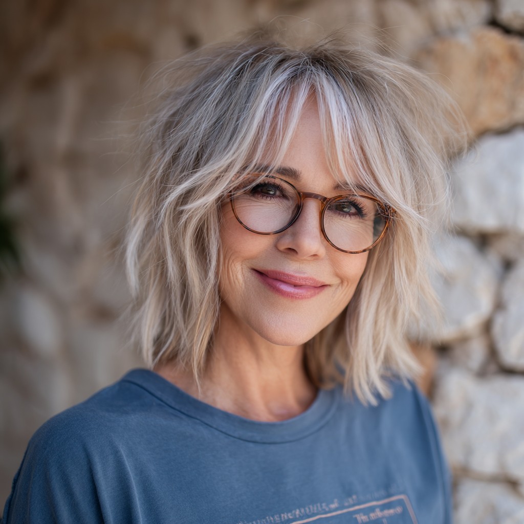 Textured Icy Blonde Shag with Wispy Bangs