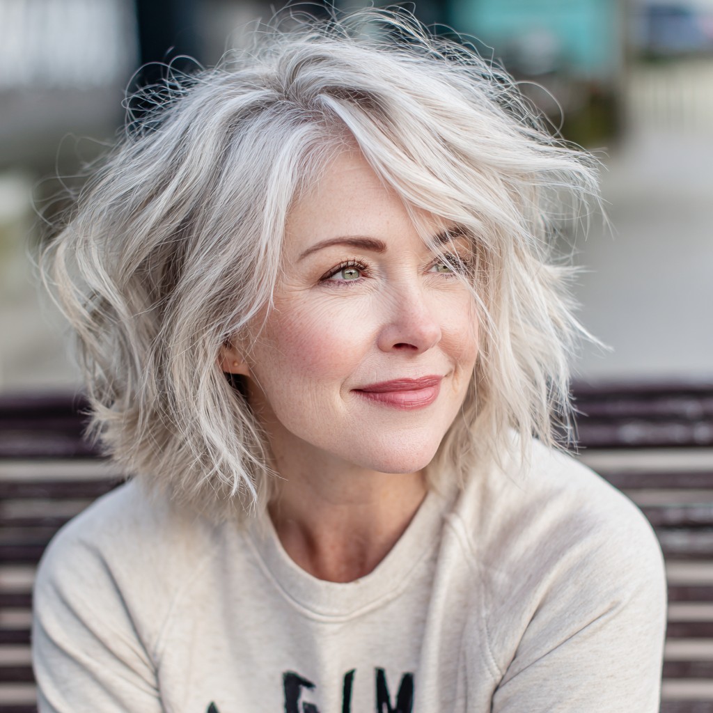 Textured Icy Blonde Shag with Wispy Layers