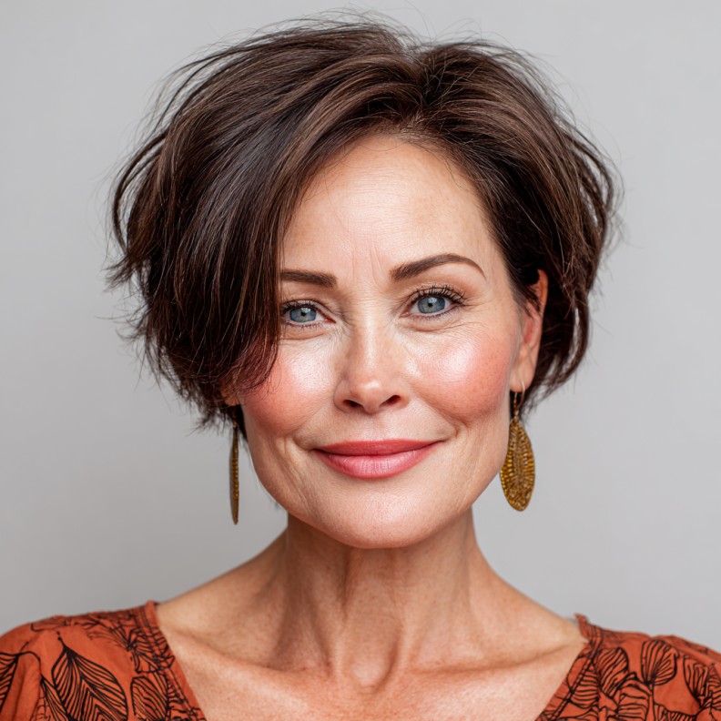 Textured Layered Pixie Bob with Rich Chocolate Undertones