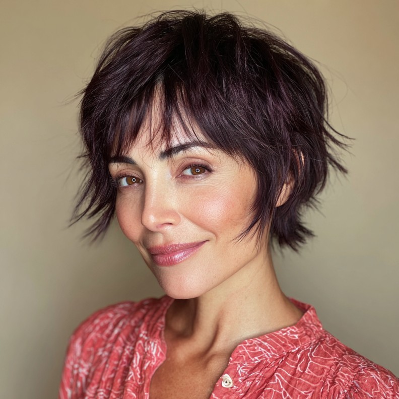 Textured Pixie Bob with Rich Plum Highlights