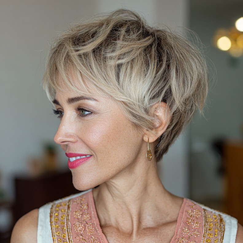 Textured Pixie Bob with Soft Blonde Layers