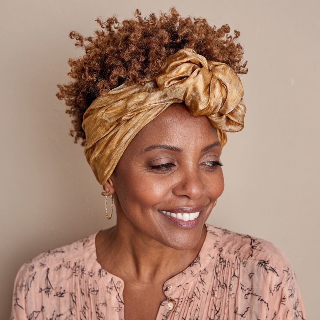 Textured Short Coily Crown with Elegant Headwrap
