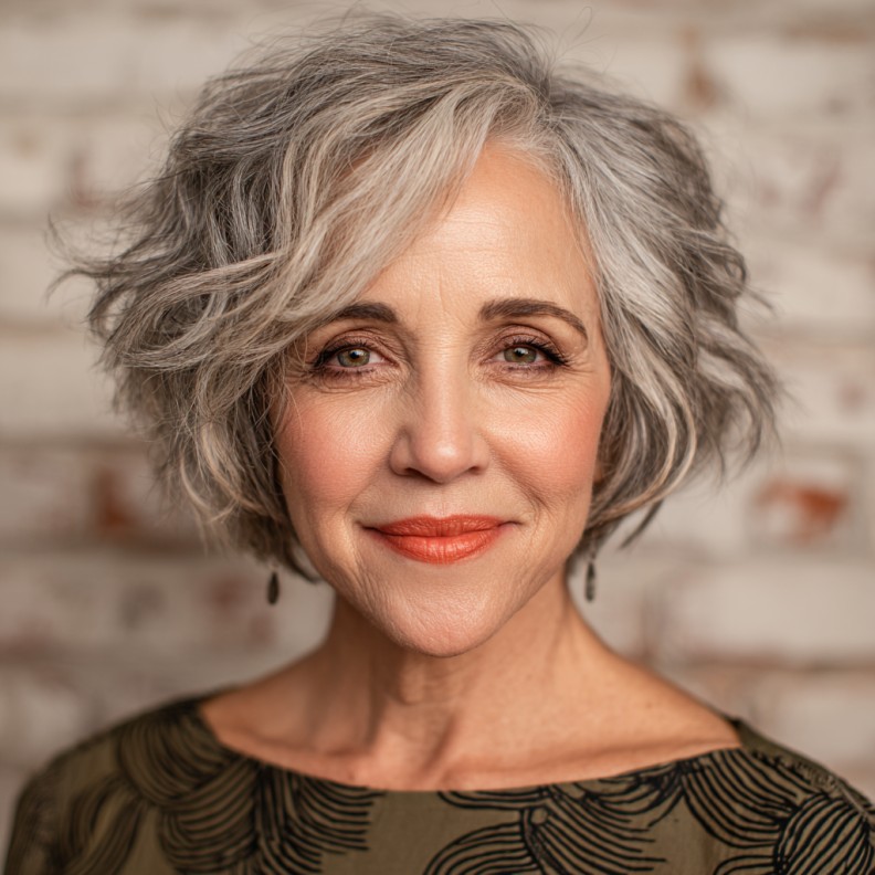 Textured Silver Pixie Bob with Soft Waves