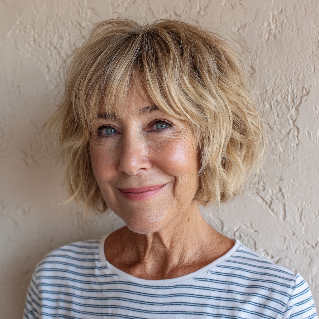 Textured Wavy Bob with Soft Bangs