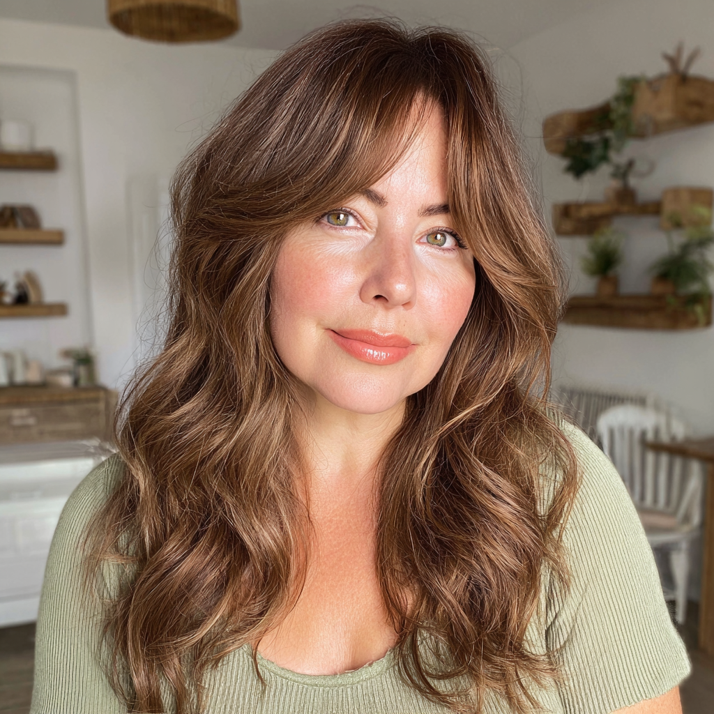 Beautifully Textured Mid-Length Hair with Flattering Bangs