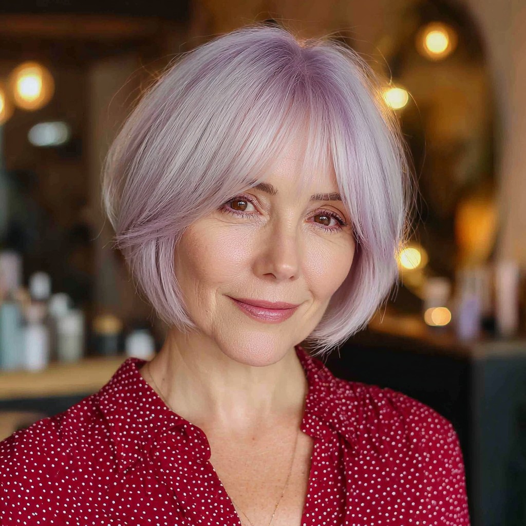Charming Lavender Bob with Soft Layered Fringe