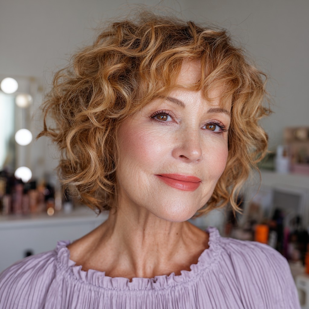 Charming Soft Curly Bob with Gentle Highlights