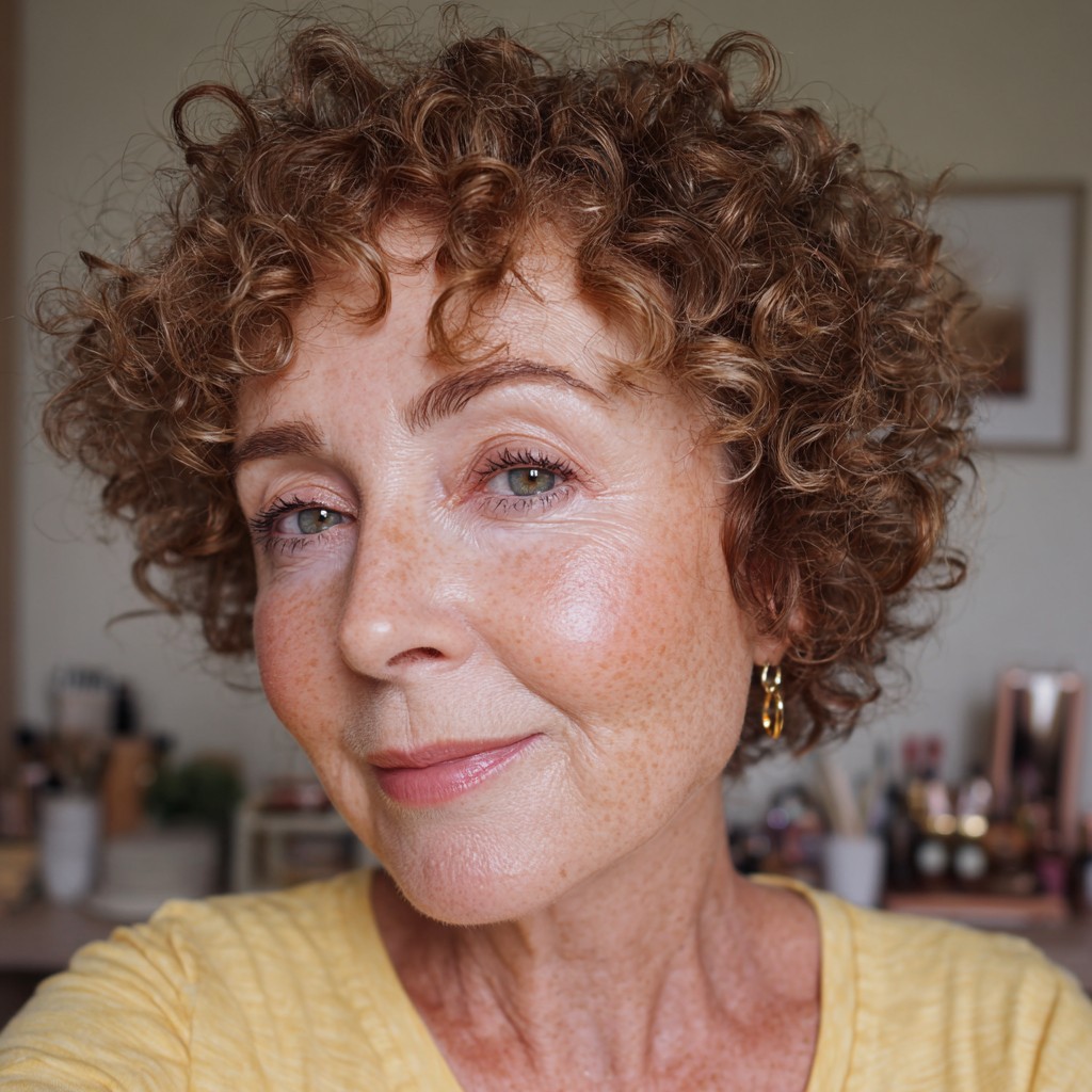 Chic Curly Auburn Bob with Effortless Baby Bangs