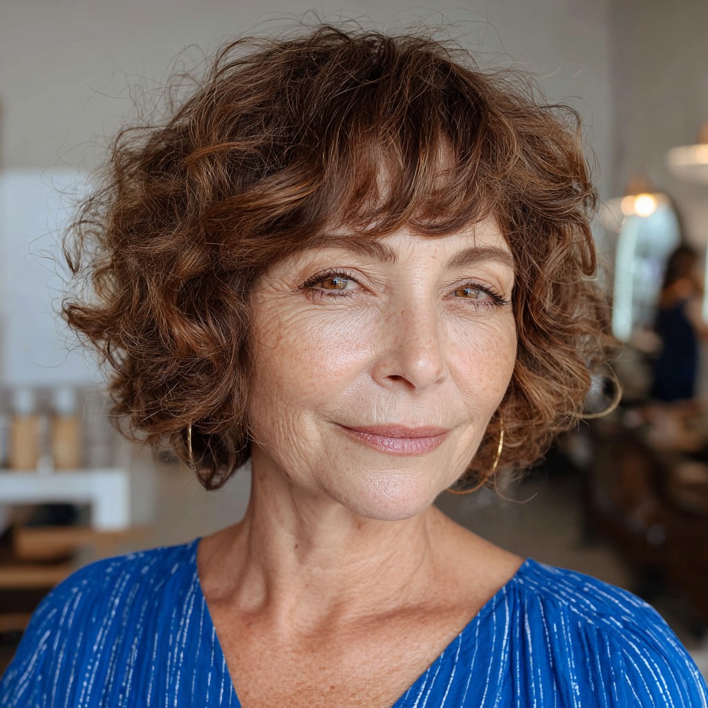 Chic Curly Bob with Feminine Bangs