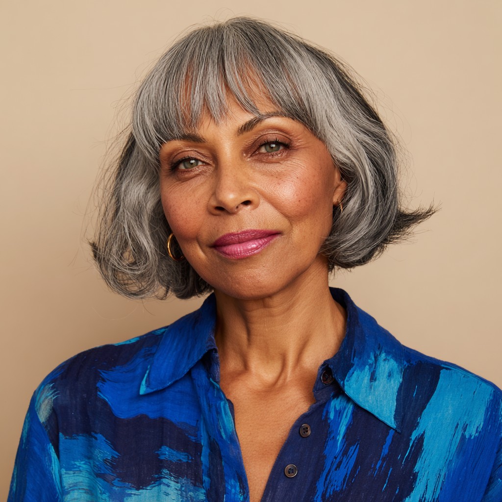Chic Gray Bob with Playful Bangs