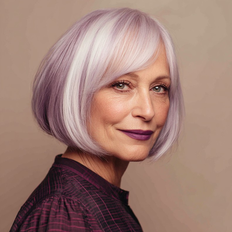 Chic Lavender Bob with Face-Framing Highlights
