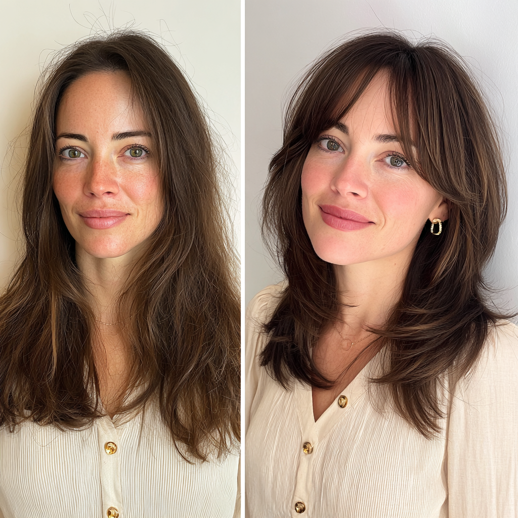 Chic Layered Cut with Stylish Middle Part Bangs