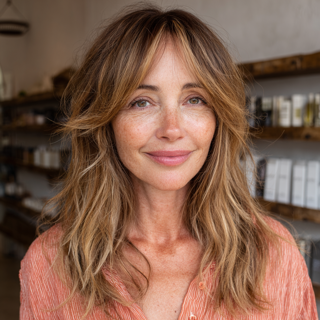 Chic Layered Cut with Textured Middle Part Bangs