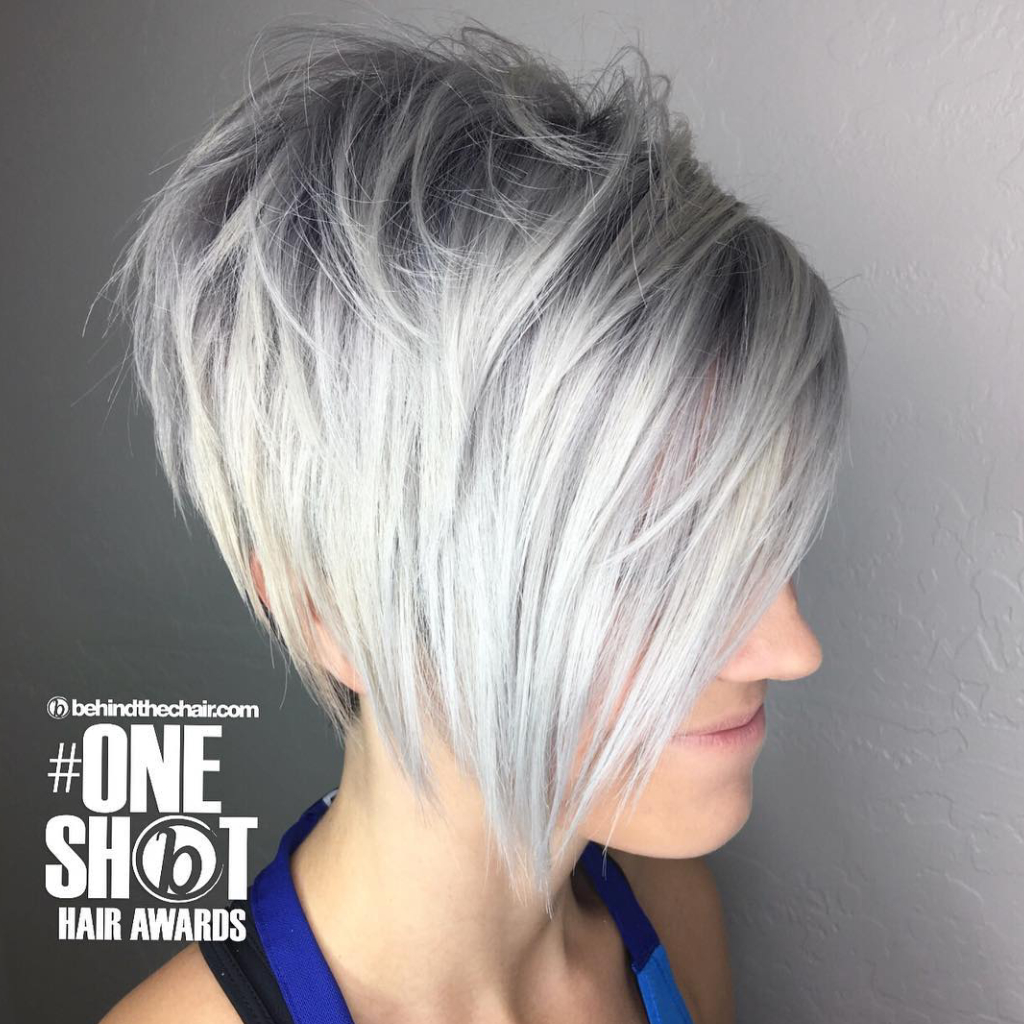 Chic Layered Silver Pixie Cut