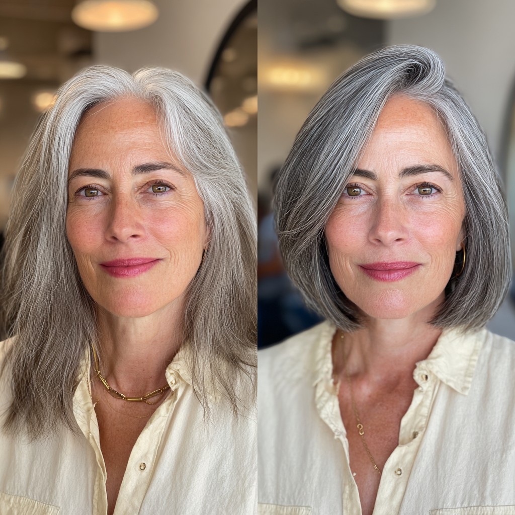 Chic One-Length Gray Bob with Subtle Face Framing