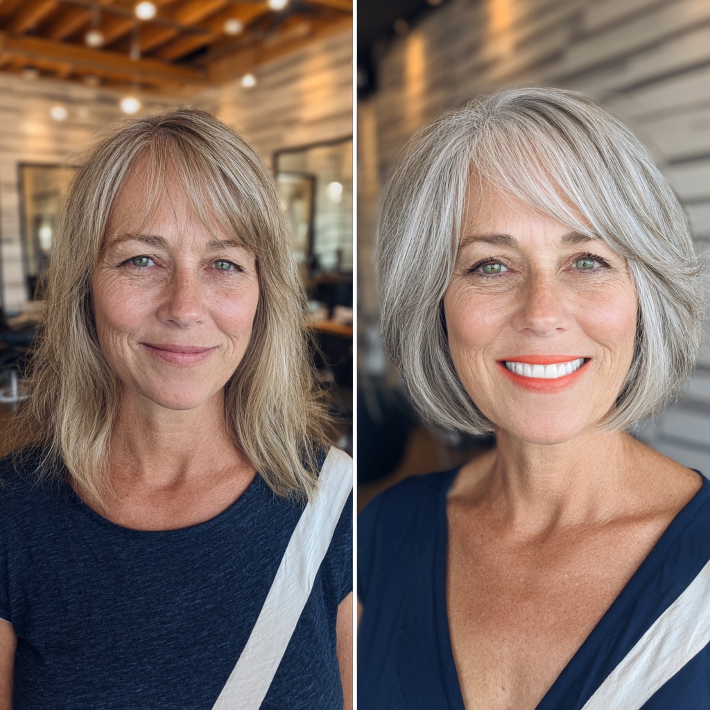 Chic Silver Blunt Bob with Subtle Face-Framing Layers