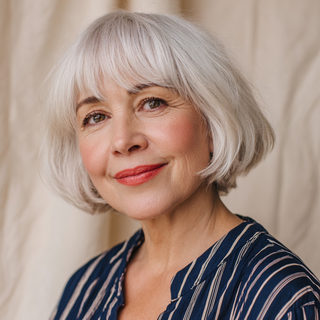 Chic Silver Bob with Playful Fringe