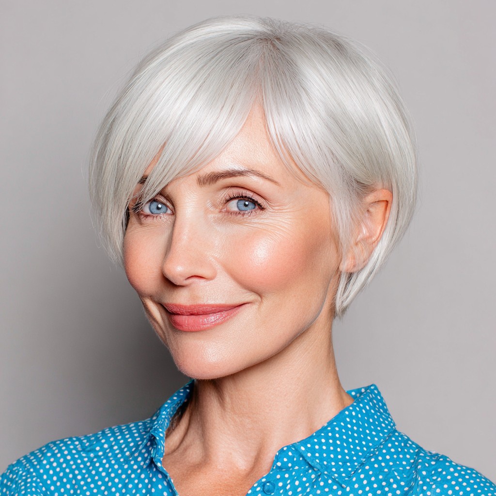 Chic Silver Pixie Bob with Soft Side-Swept Layers