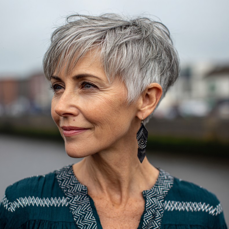 Chic Silver Pixie Cut with Textured Layers