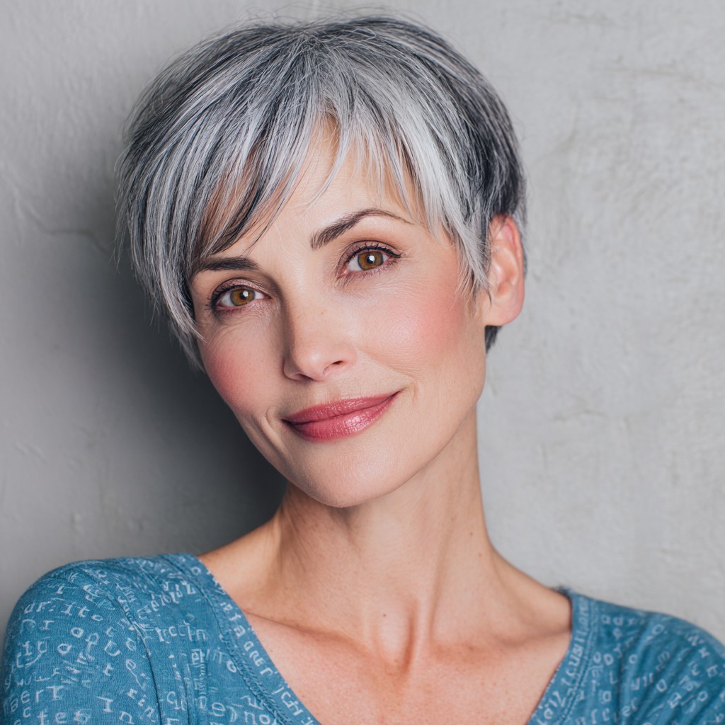 Chic Silver Pixie with Side Bangs