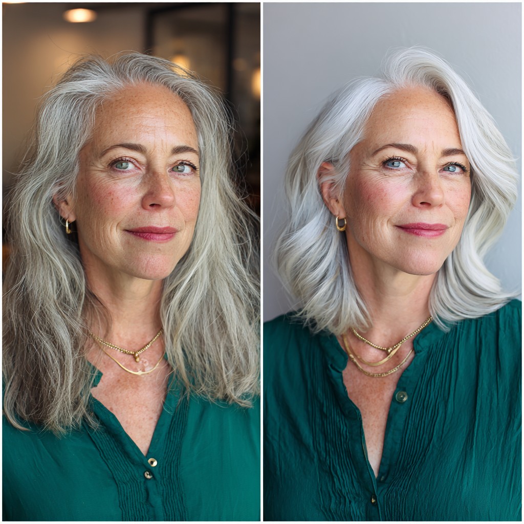 Chic Soft Silver Lob with Subtle Waves