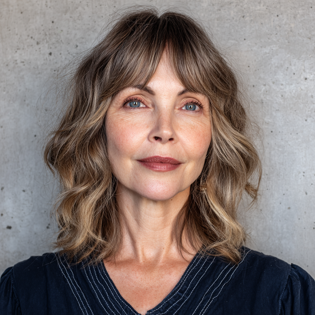 Chic Soft Wavy Mid-Length Cut with Middle Part Bangs