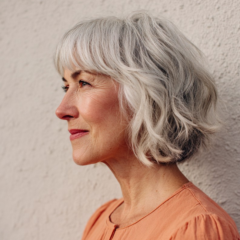 Chic Softly Textured Silver Bob with Subtle Movement