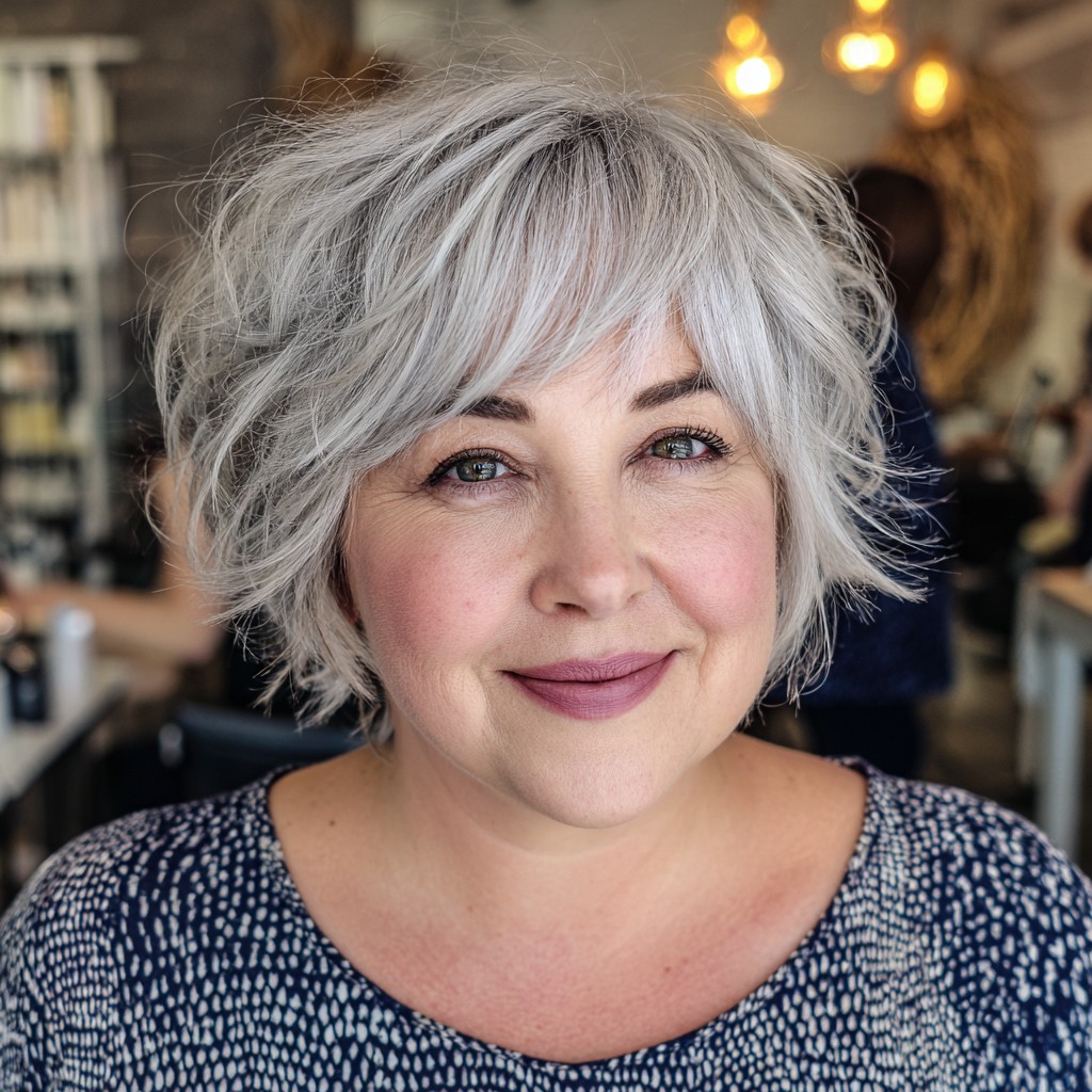 Chic Textured Gray Pixie with Side Bangs