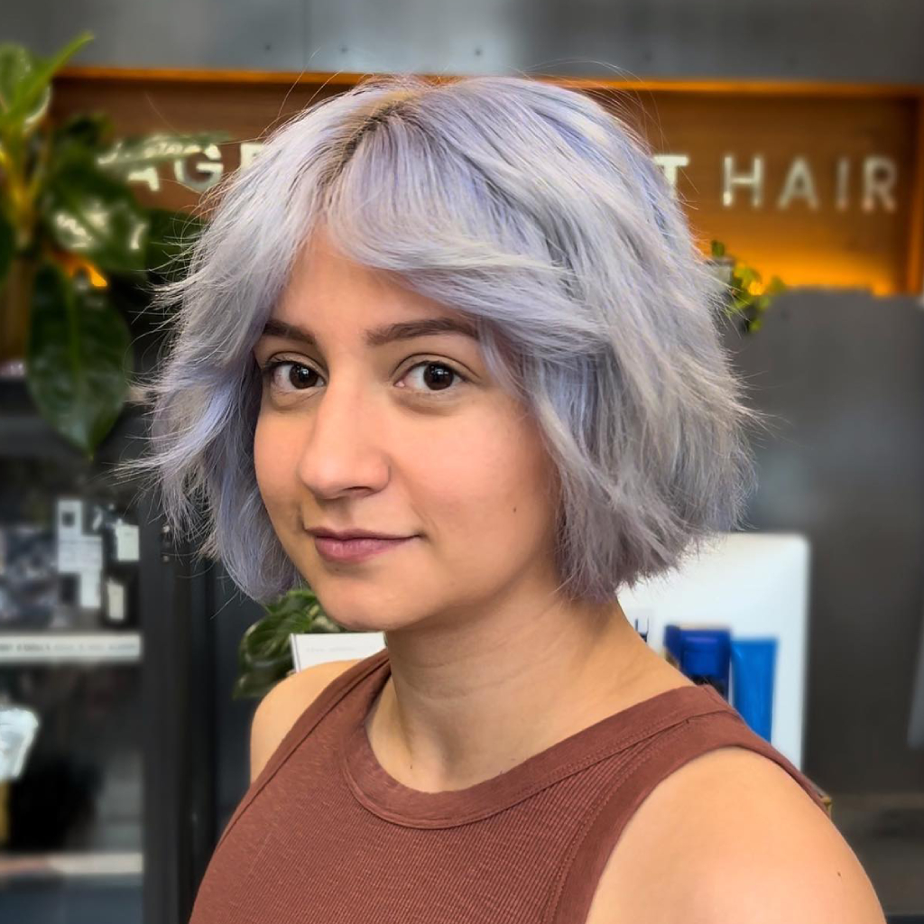 Chic Textured Lavender Bob with Soft Ends
