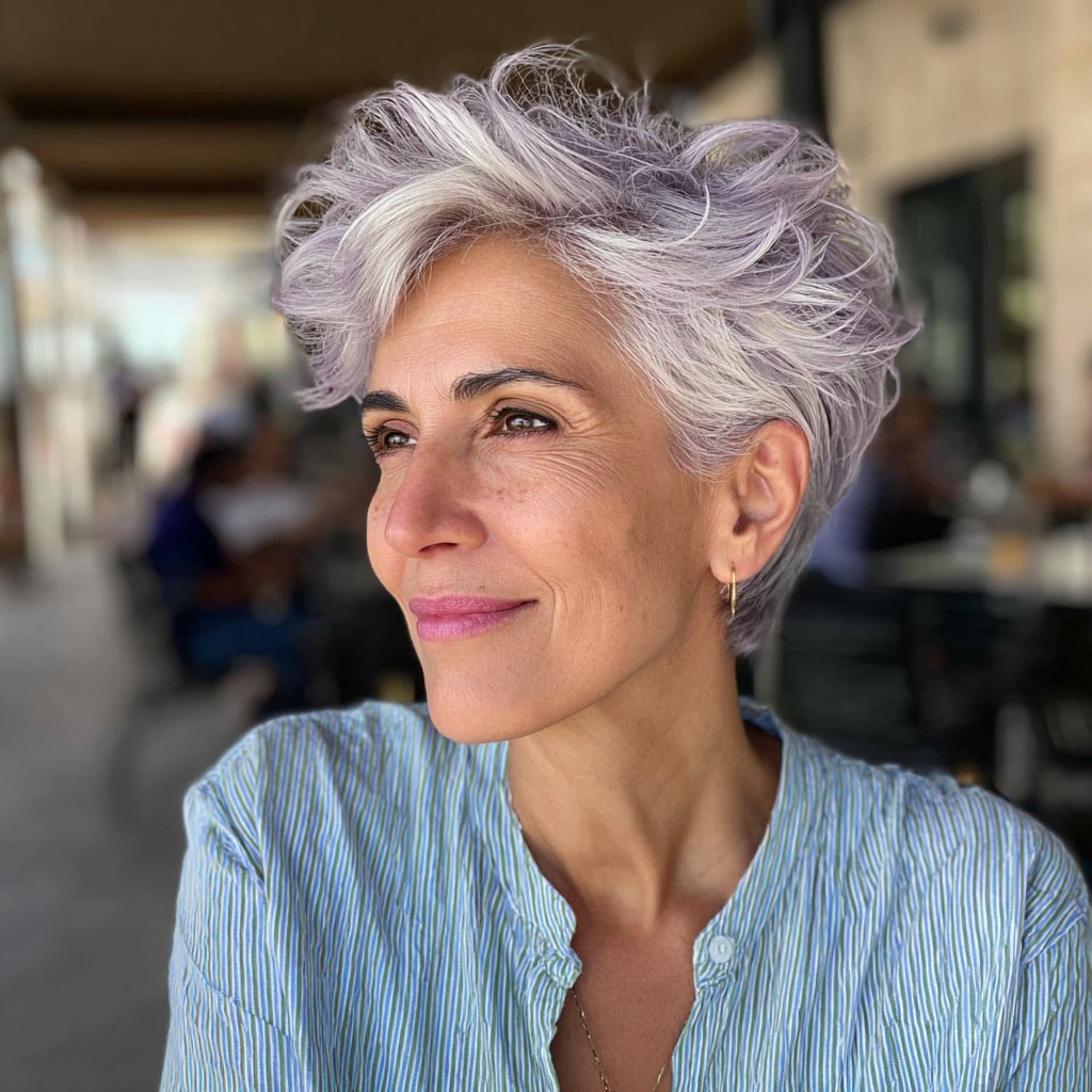 Chic Textured Pixie with Soft Lavender Highlights