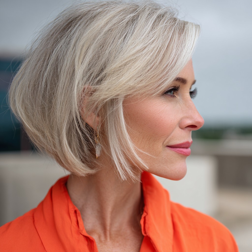 Chic Textured Silver Bob with Soft Layers