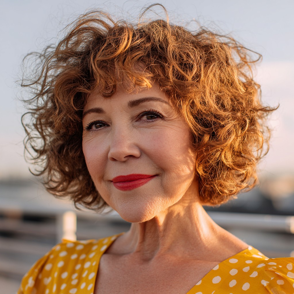 Chic Tousled Curly Crop with Soft Highlights