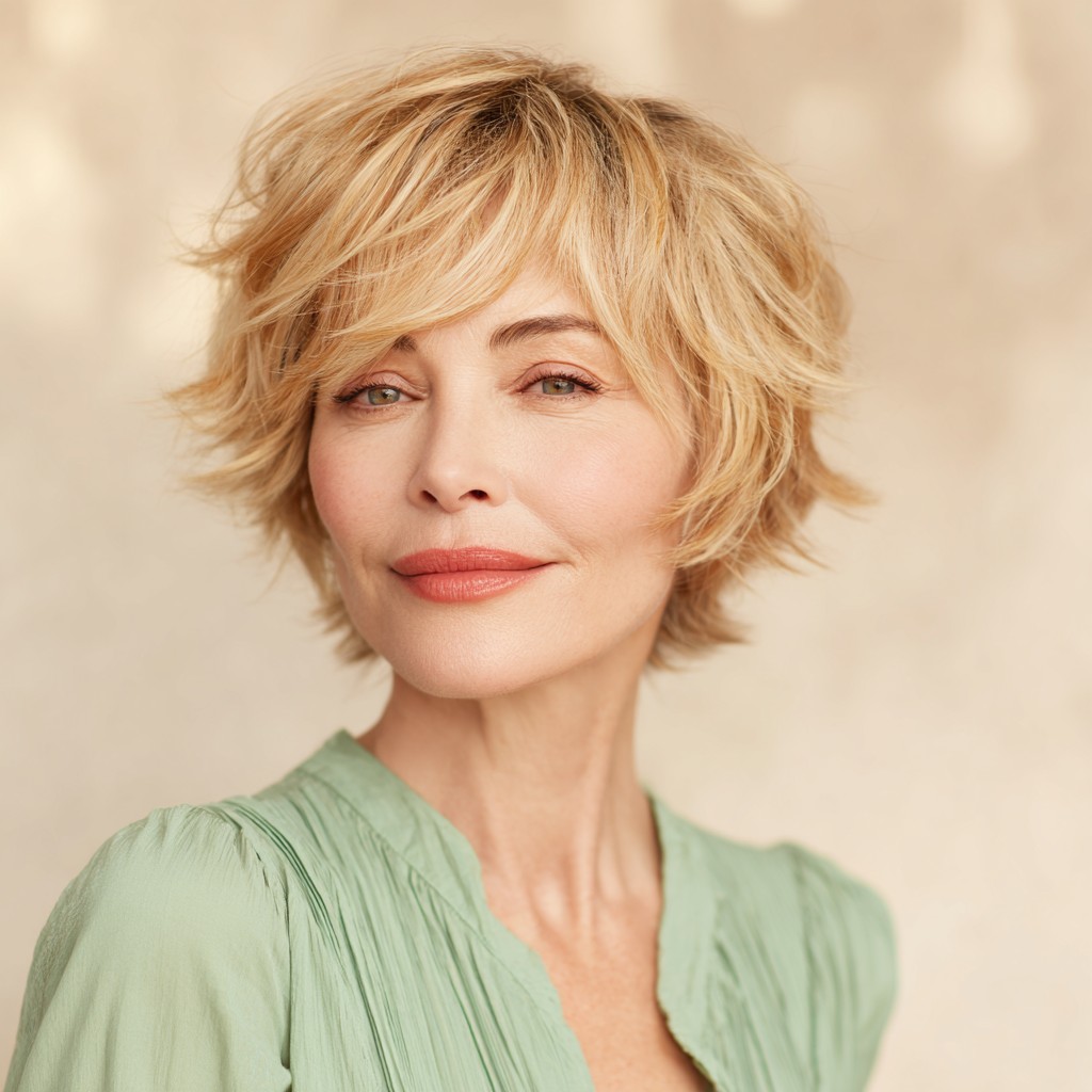 Chic Tousled Short Layers with Soft Highlights