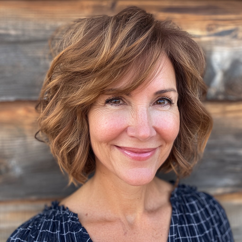 Chic Tousled Shoulder-Length Waves with Face-Framing Layers