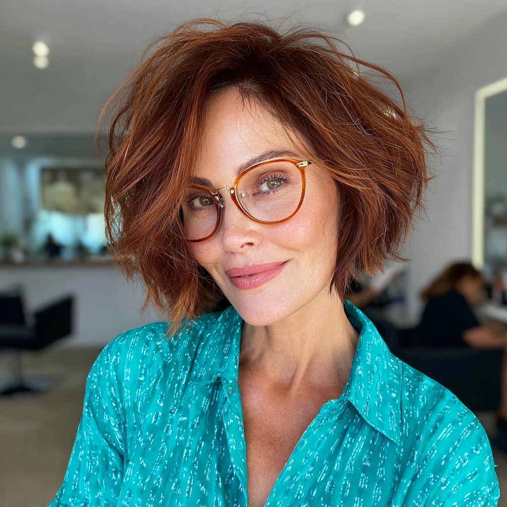 Chic Voluminous Textured Bob with Warm Highlights