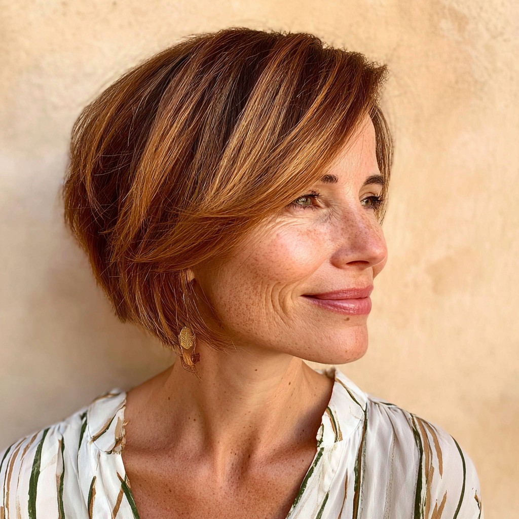 Chic Warm-Toned Pixie Bob with Textured Layers
