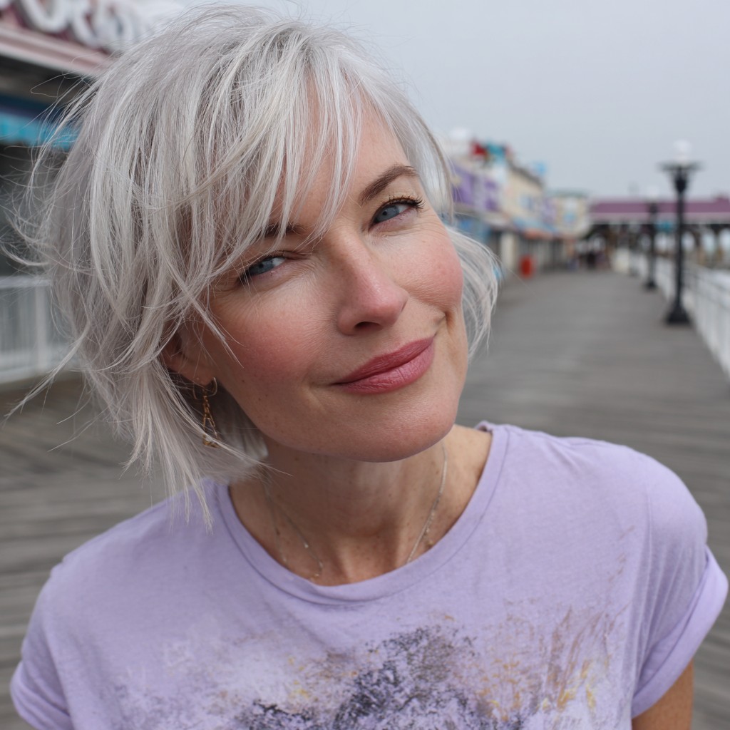 Choppy Ash Blonde Bob with Effortless Side Bangs