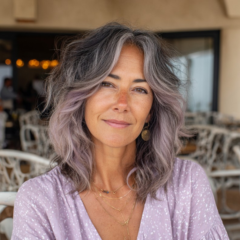 Choppy Layered Shag with Subtle Lavender Highlights