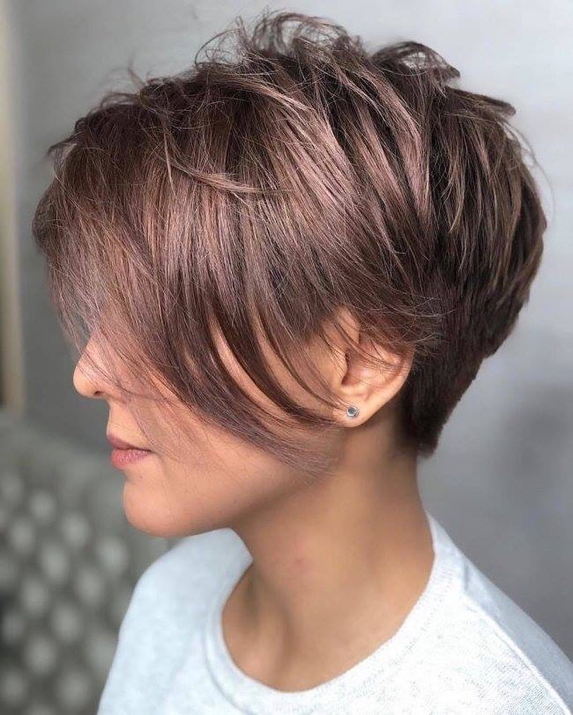 Choppy Textured Long Pixie Cut with Side-Swept Bangs