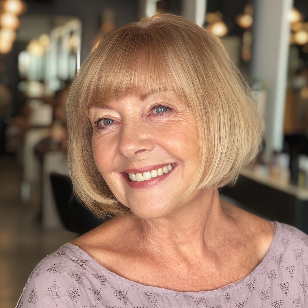 Classic Soft Blonde Bob with Subtle Bangs