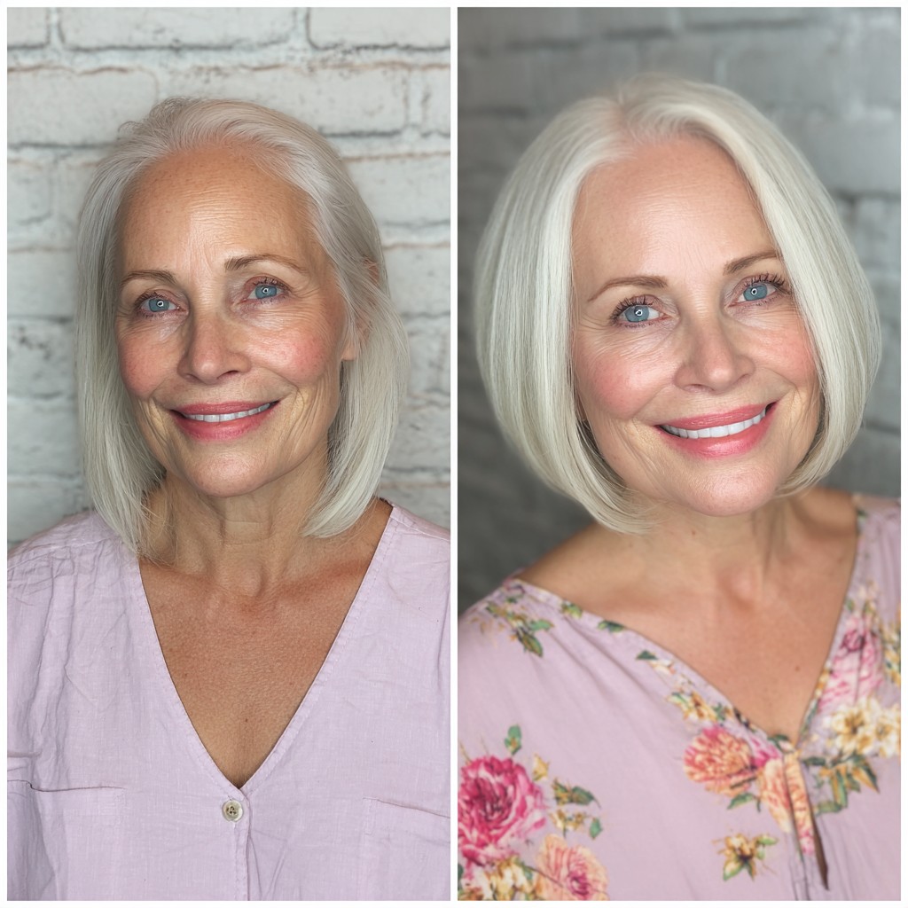 Classic Soft White Bob with Subtle Waves