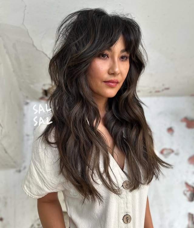 Dynamic Textured Long Layers with Soft Bangs