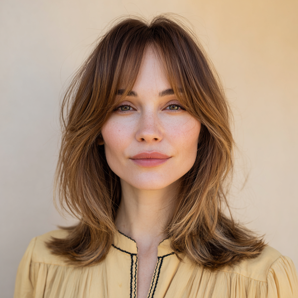 Effortless Layered Cut with Face-Framing Bangs
