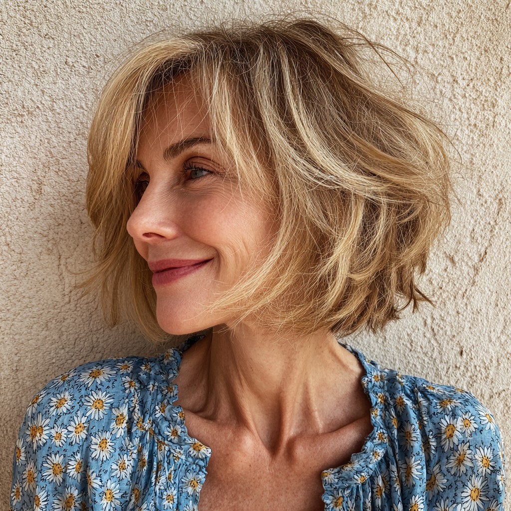 Effortlessly Tousled Chin-Length Bob with Subtle Layers