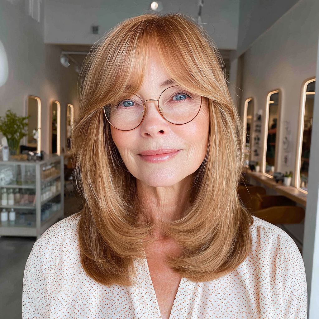 Elegant Copper Middle Part Bangs with Soft Layers